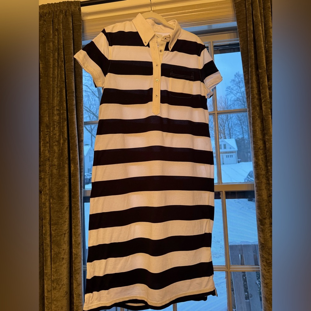 Brooks Brothers Navy and White Striped Midi Dress